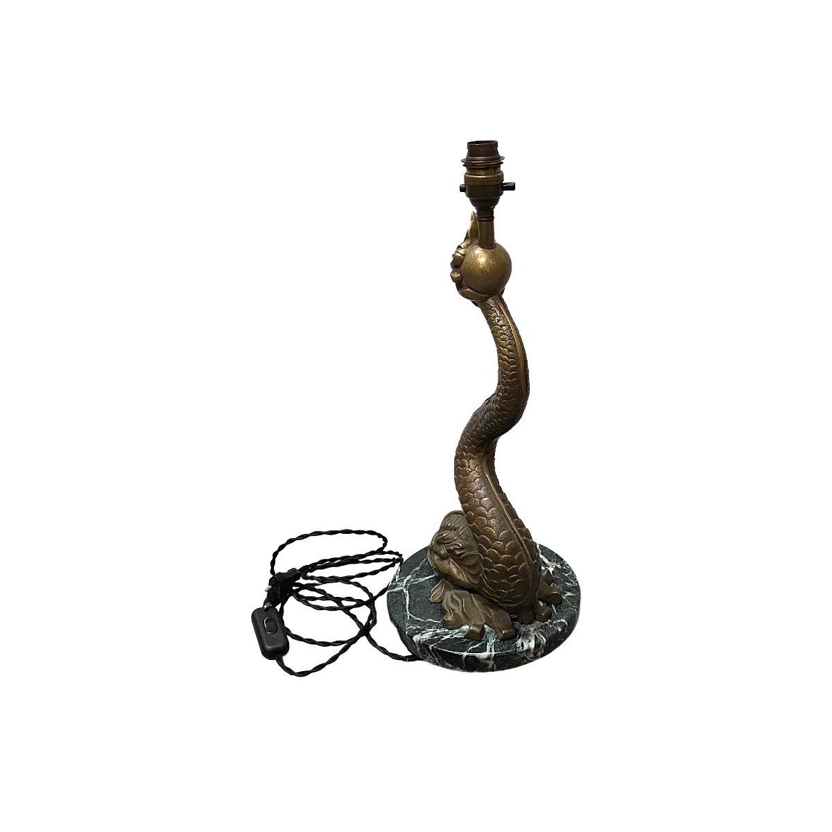 Lampe de table mid-century française en bronze, dauphin, années 1950 photo vinterior