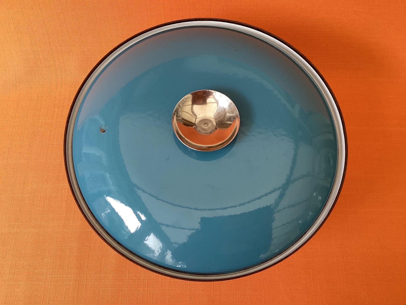 Vintage Cathrineholm Large Enamel Crockpot In Turquoise Blue Lotus Design, Retro Cookware photo buy