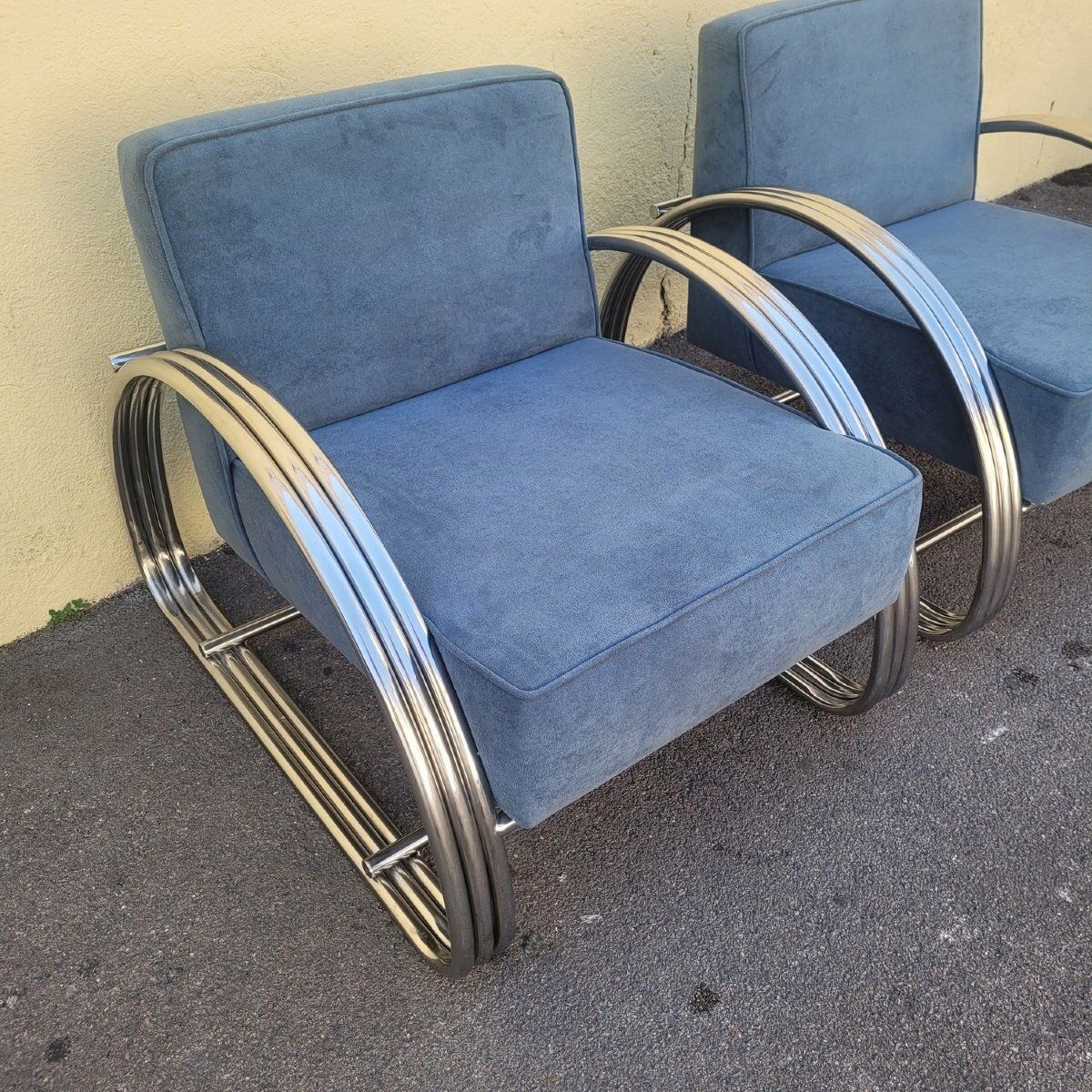 Naar R. Lauren, paar grote chromen fauteuils, 20e eeuw photo furniture