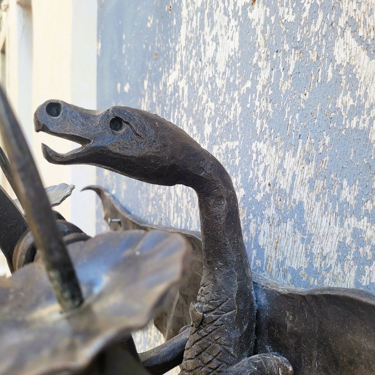 In The Mazzucotelli Style, 2 Wrought Iron Dragon Wall Sconces  Early 20th Century photo vinterior
