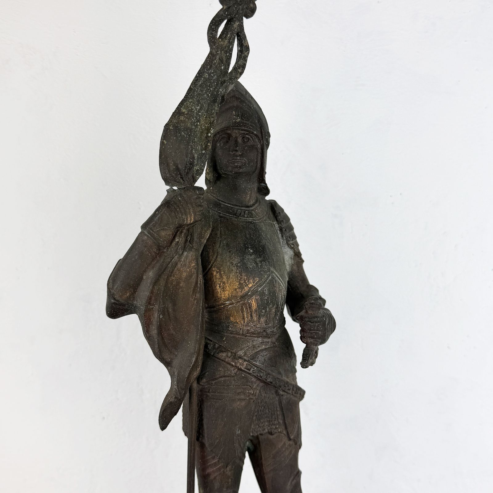 photo for sale Antiek Frans ridderbeeldje, spelterstandbeeld, Jeanne d'Arc