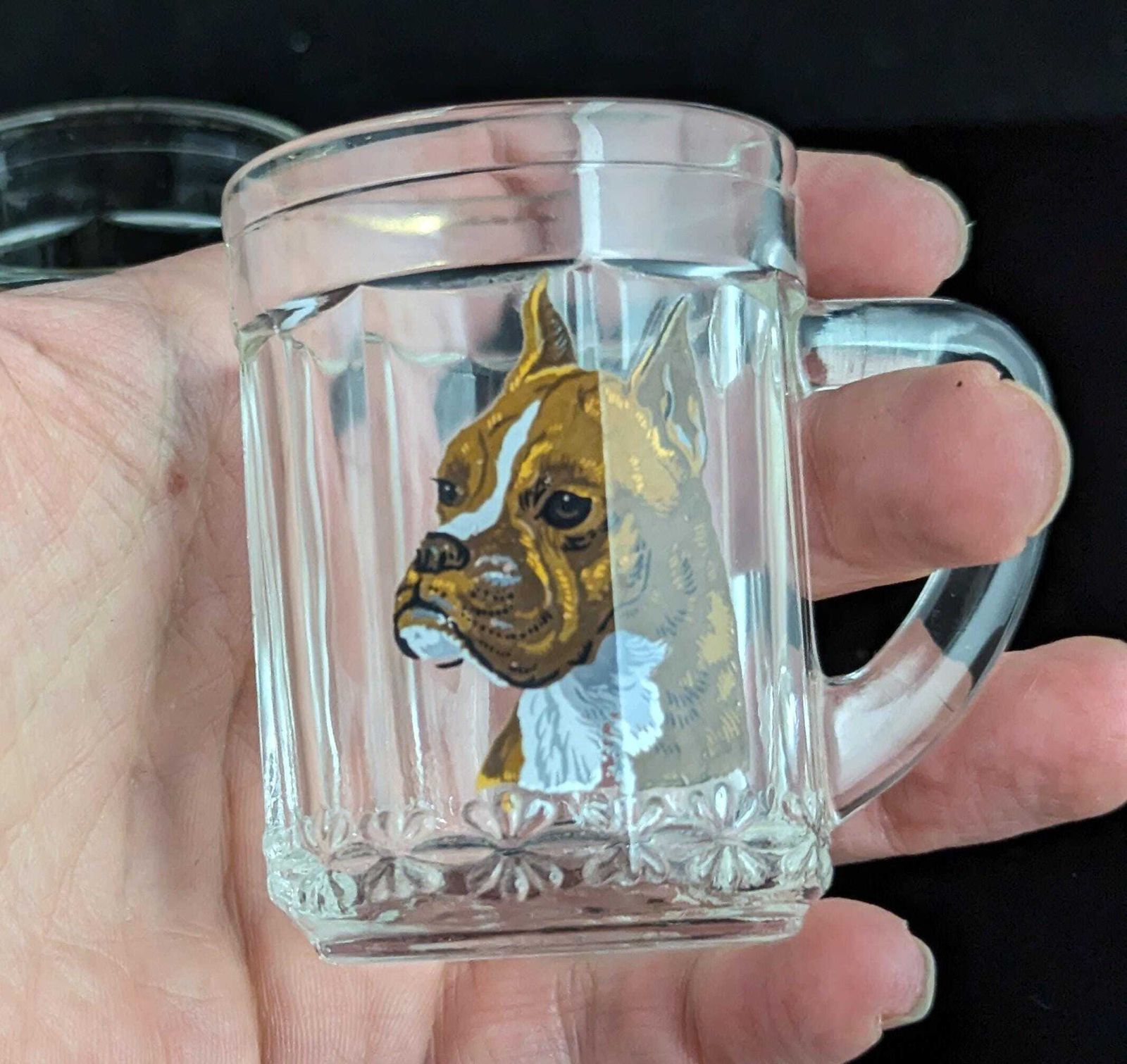 photo vinterior Chopes en verre miniatures italiennes vintage, chiens peints à la main, Collie et Boxer