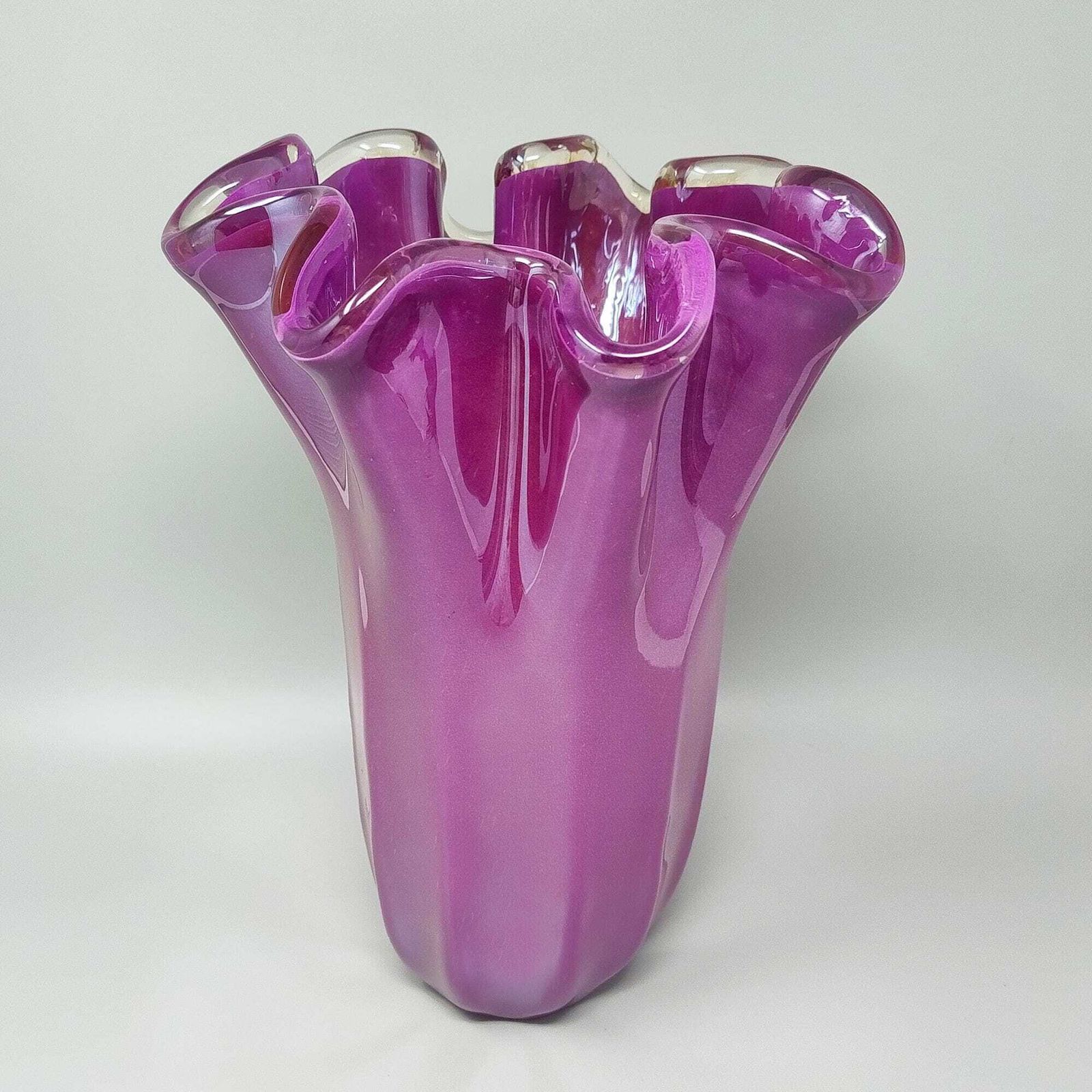 1970s Michielotto Magenta Pink Fazzoletto Murano Glass Vase. photo Home Decor