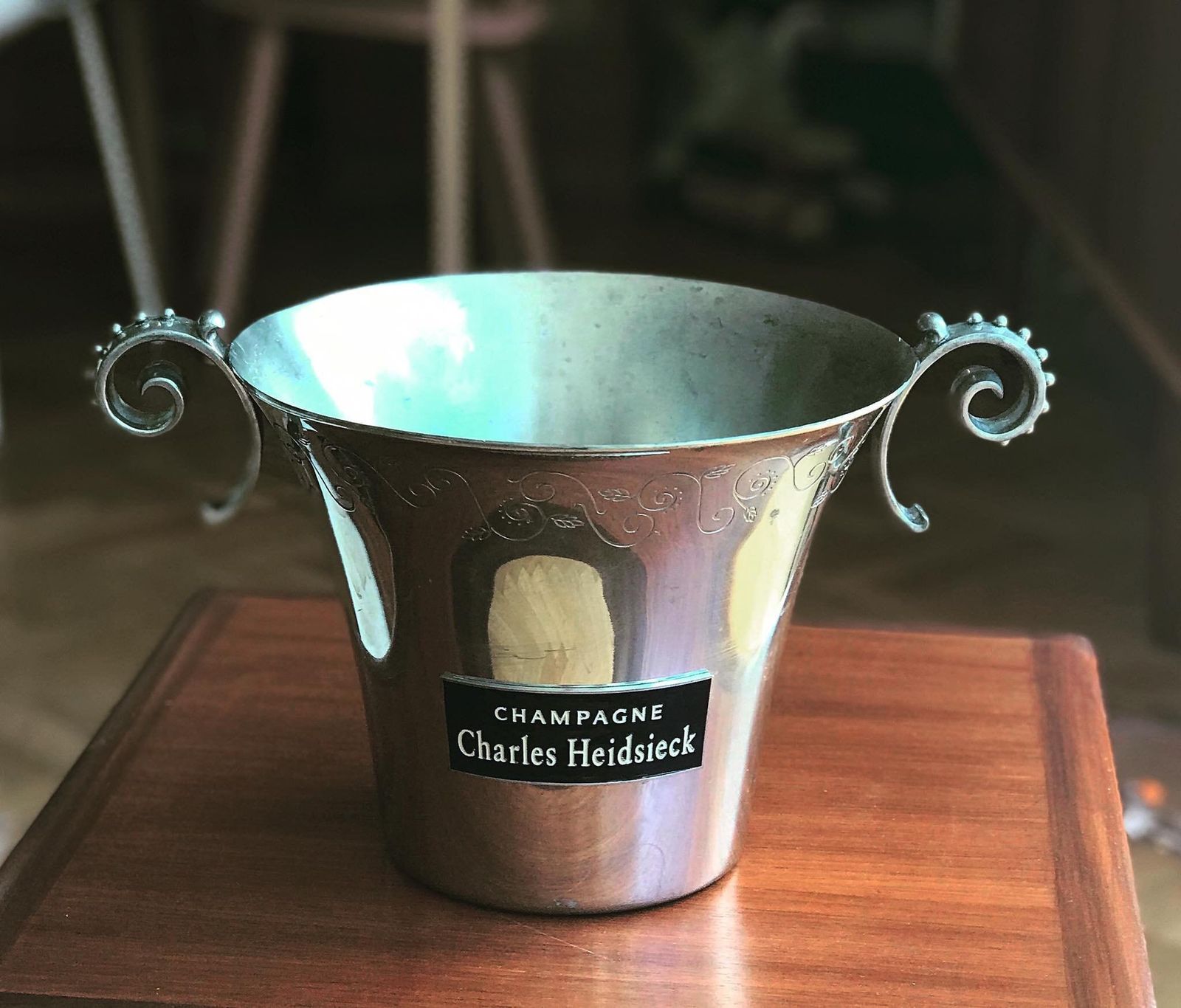 Vintage Charles Heidsieck Champagne Bucket: Pewter Wine Cooler, Bar Decor photo for sale