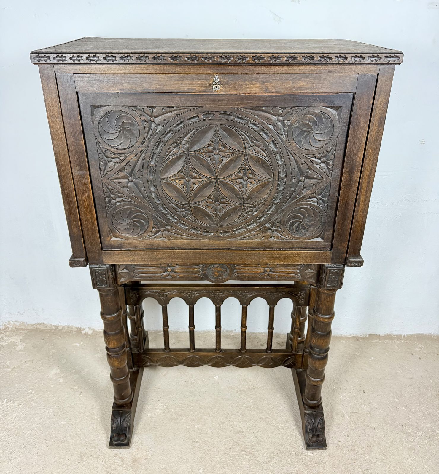 Spanish Highly Carved Wood Cabinet Or Bargueño, 20th Century photo for sale