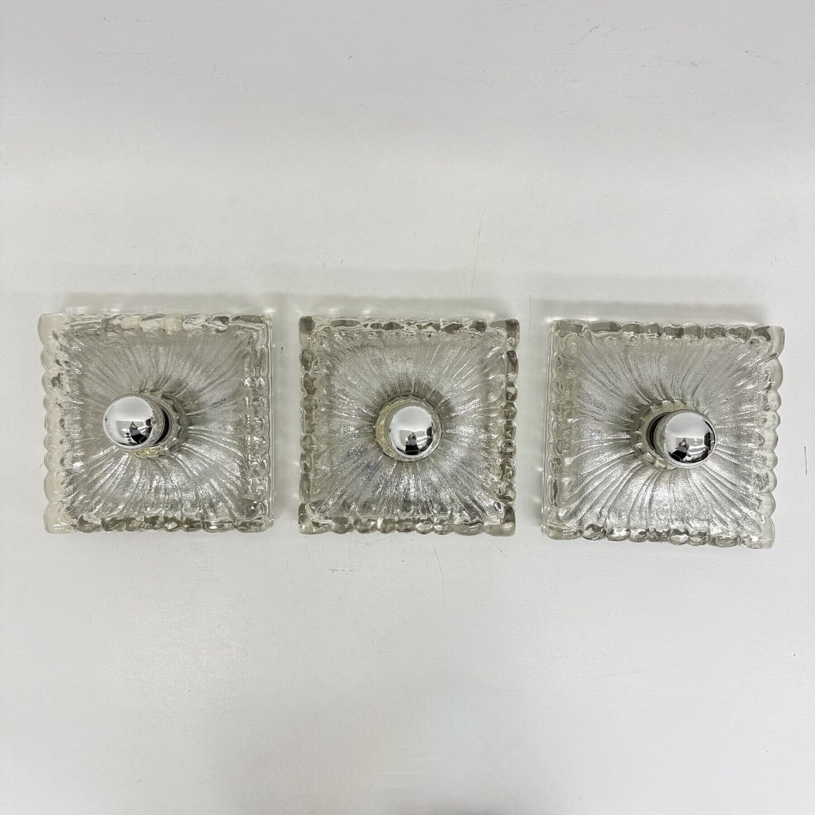 Lot de 3 appliques murales en verre givré Hustadt Leuchten, Allemagne, années 1970