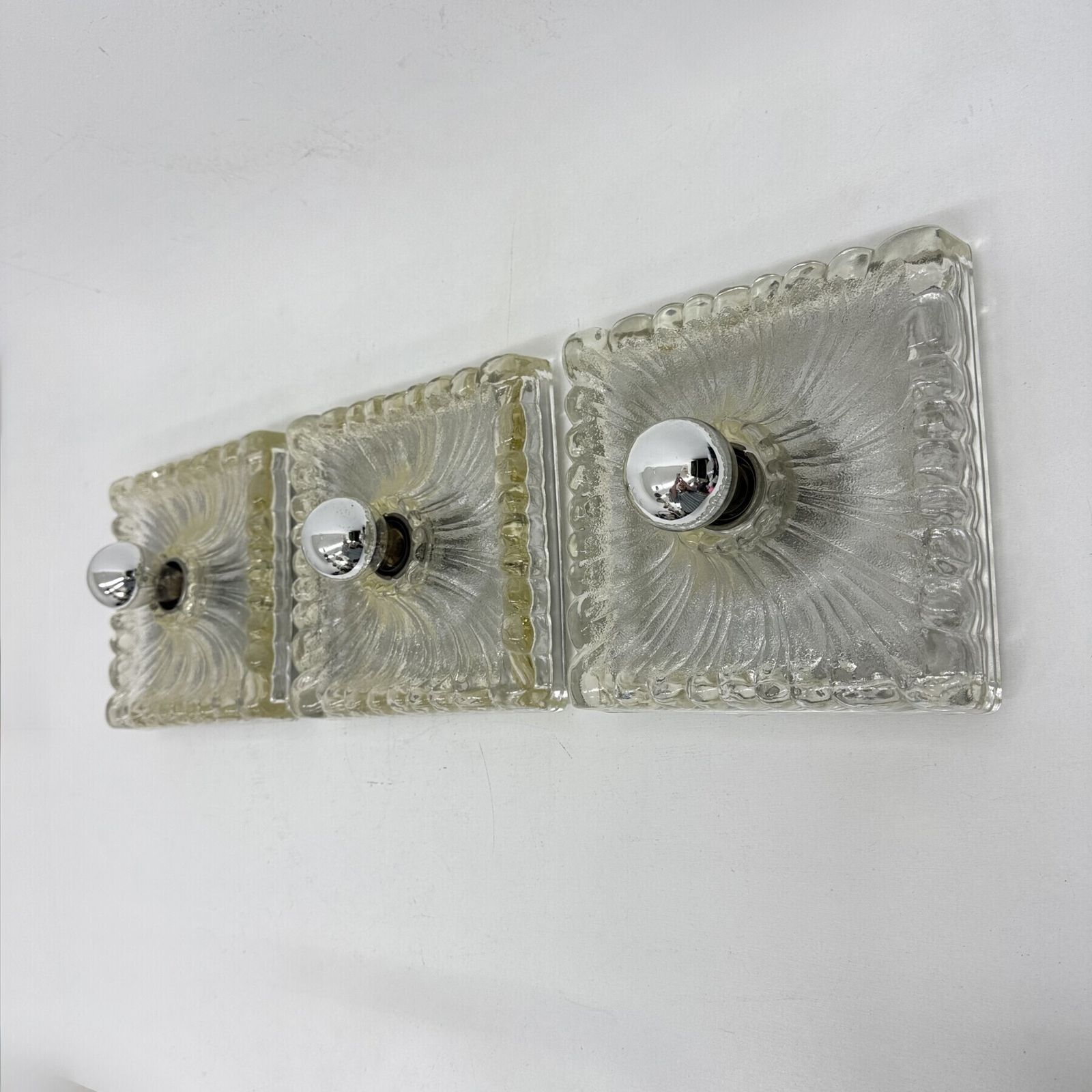 photo for sale Hustadt Leuchten IJsglas Wandlamp Set van 3, jaren 1970, Duitsland