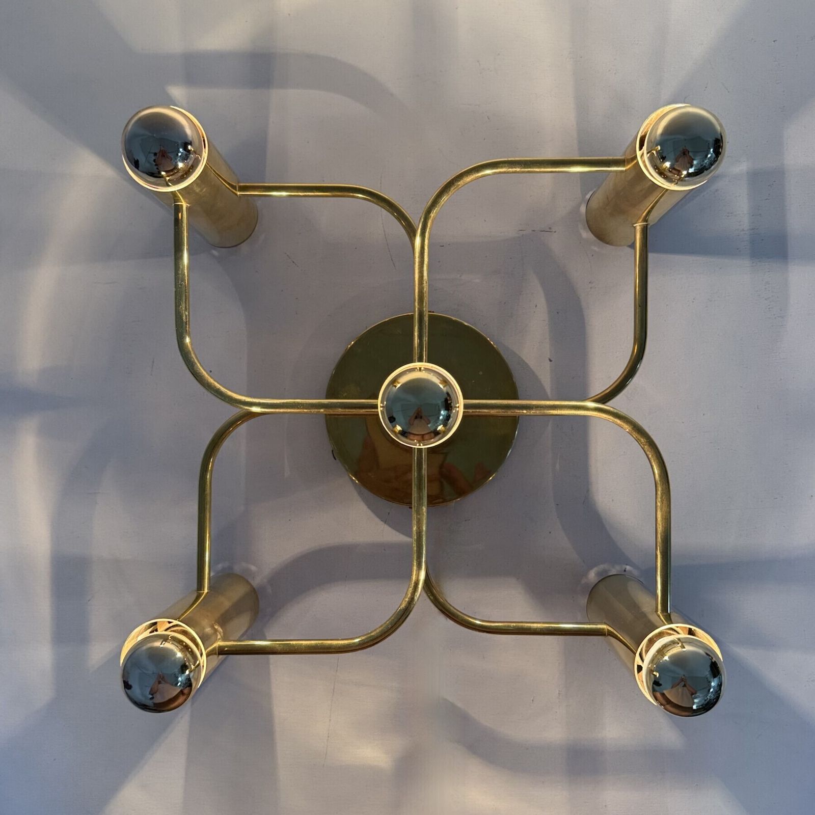 Vintage Mid-Century Modern Messing Plafondlamp Leola Flushmount by Sciolari, Duitsland, jaren 1970 photo Verlichting