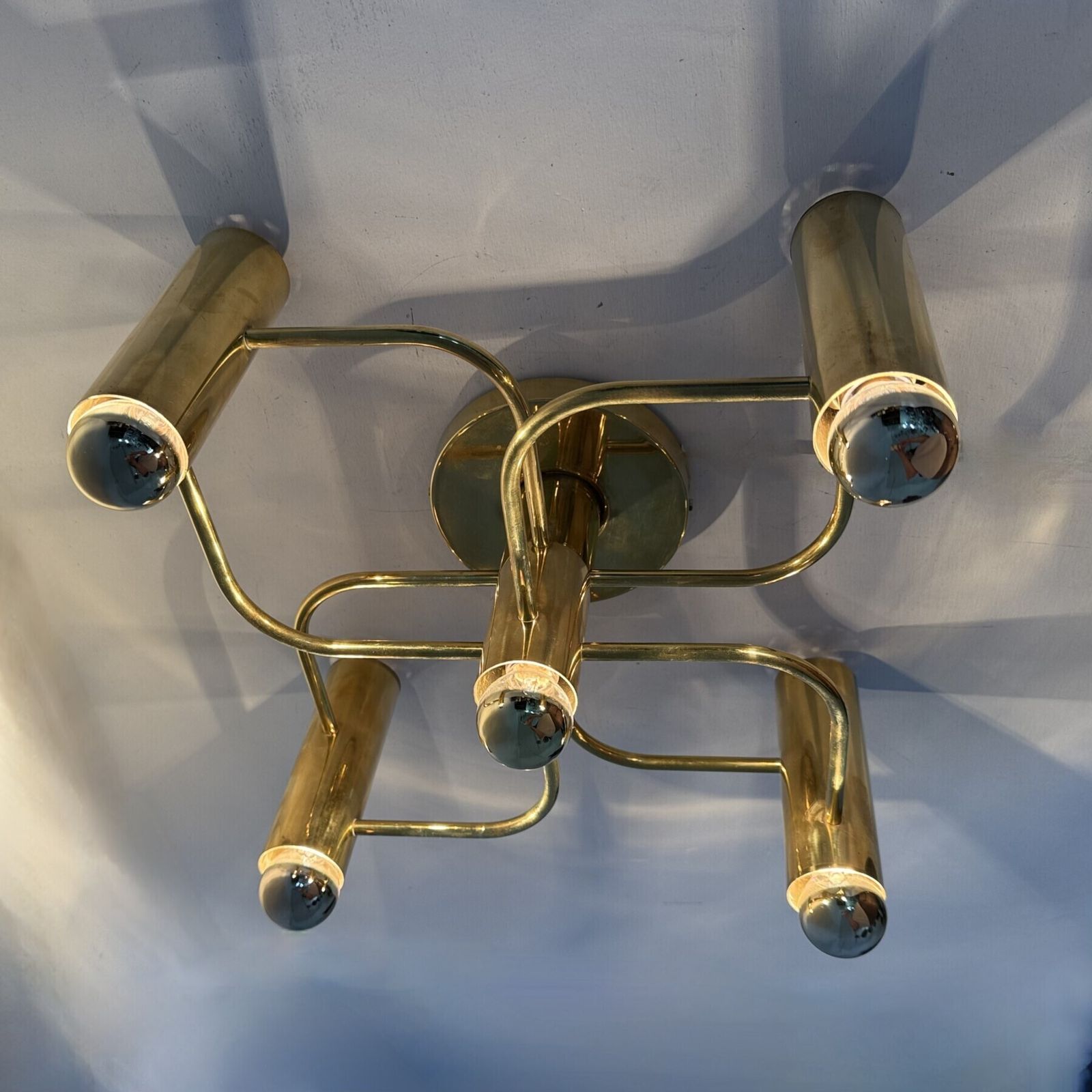 Vintage Mid Century Modern Brass Ceiling Lamp Leola Flushmount By Sciolari, Germany, 1970s photo vinterior