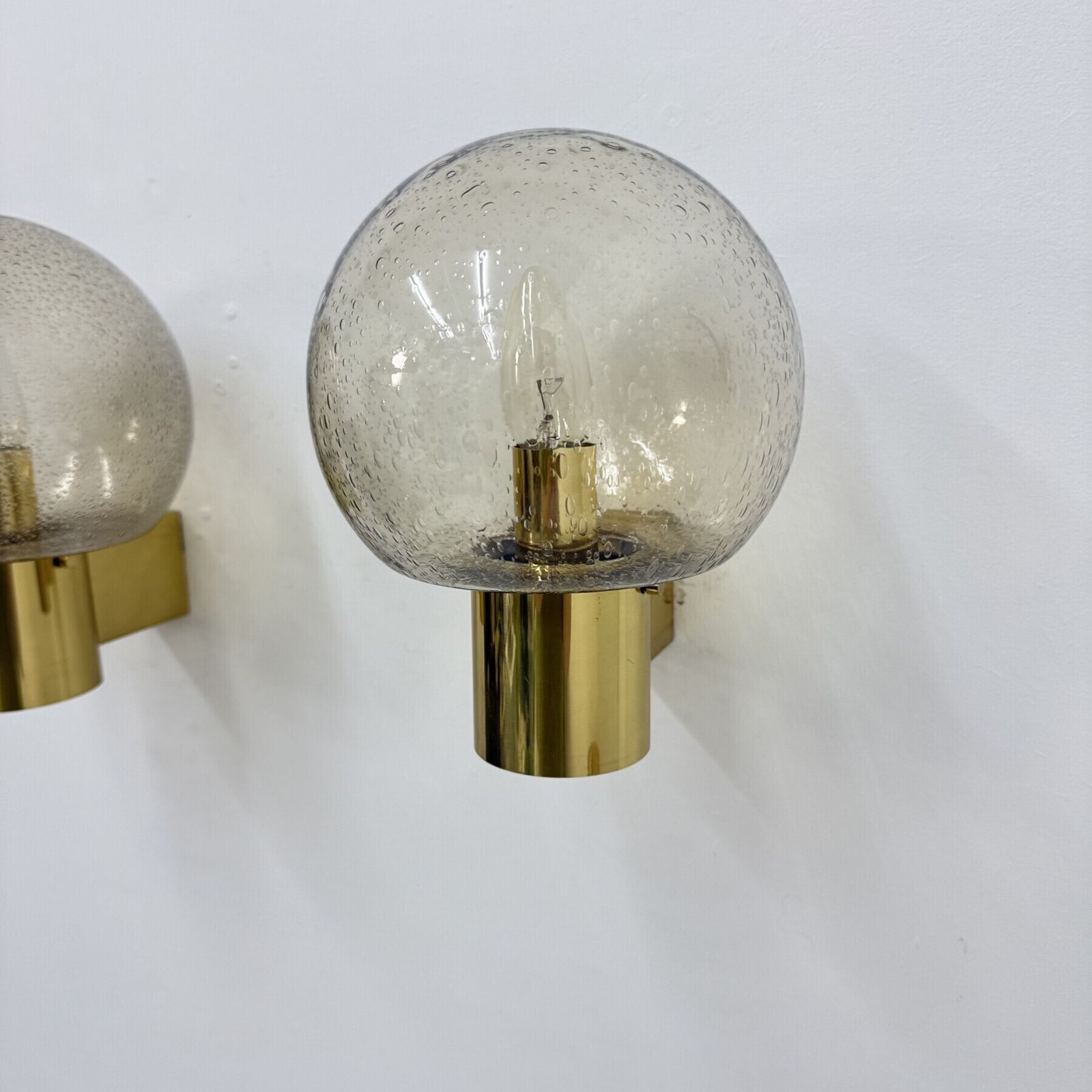 photo buy Mid  Century Limburg Glashütte Wall Light Brass With Smoked Bubble Glass, 1970s