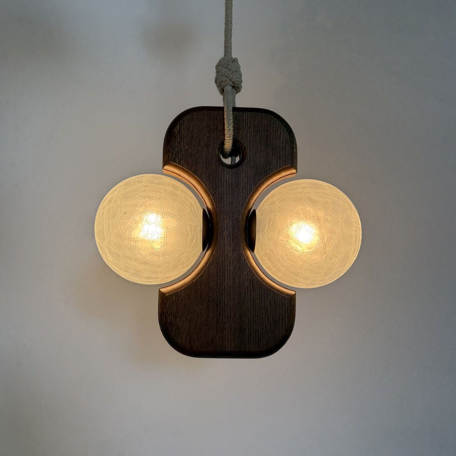 Suspension mid-century en bois Temde Leuchten aux globes en verre, années 1970 photo furniture