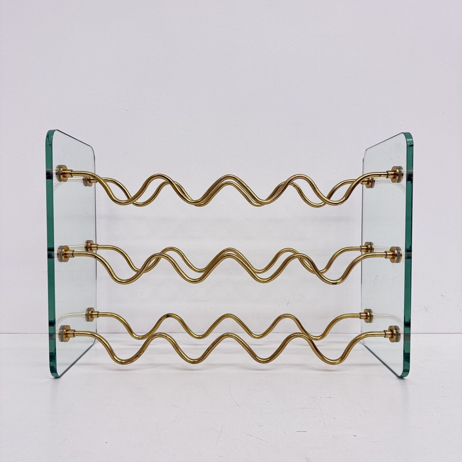 French Wine Rack In Glass And Brass By David Lange, 1970s photo vintage