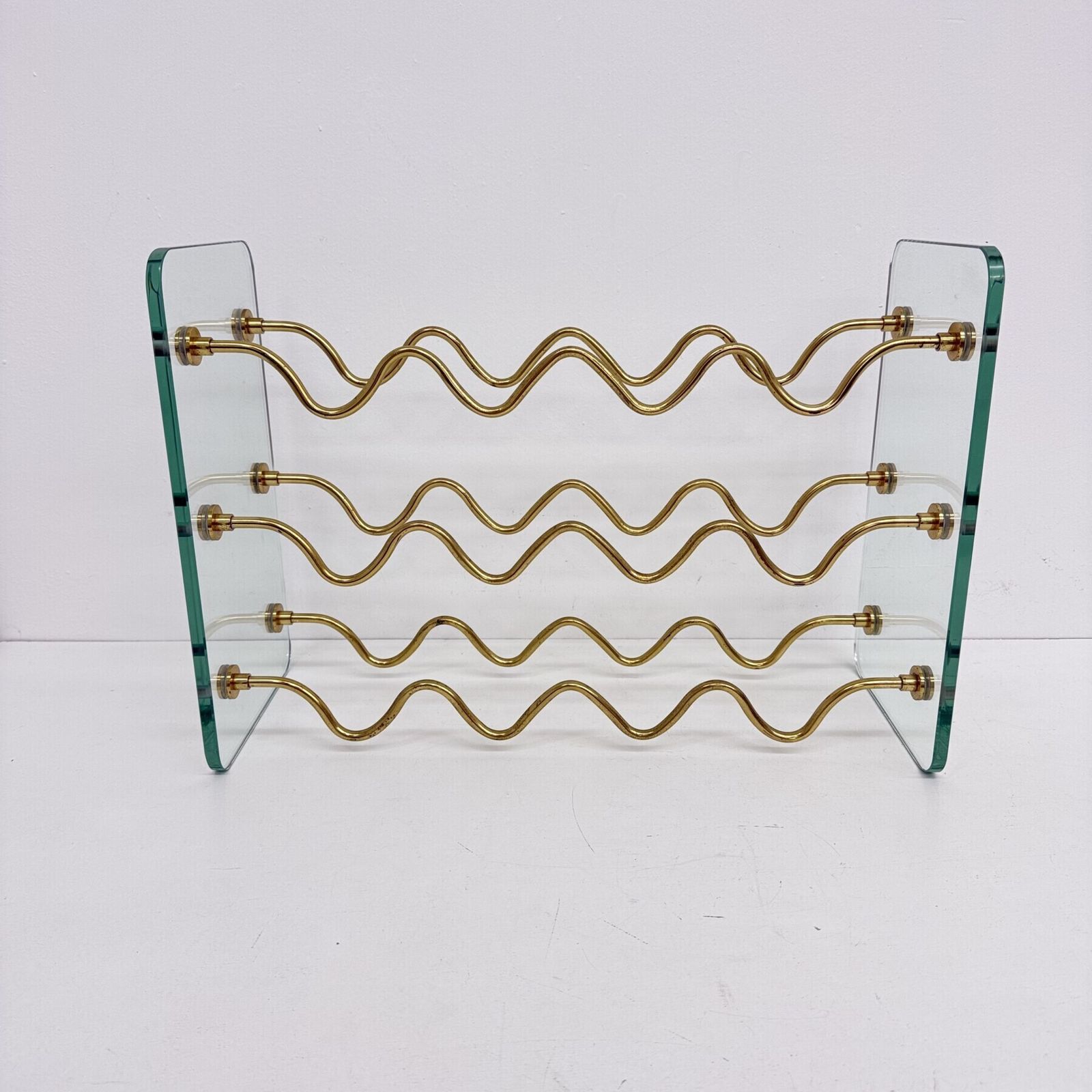 photo for sale French Wine Rack In Glass And Brass By David Lange, 1970s
