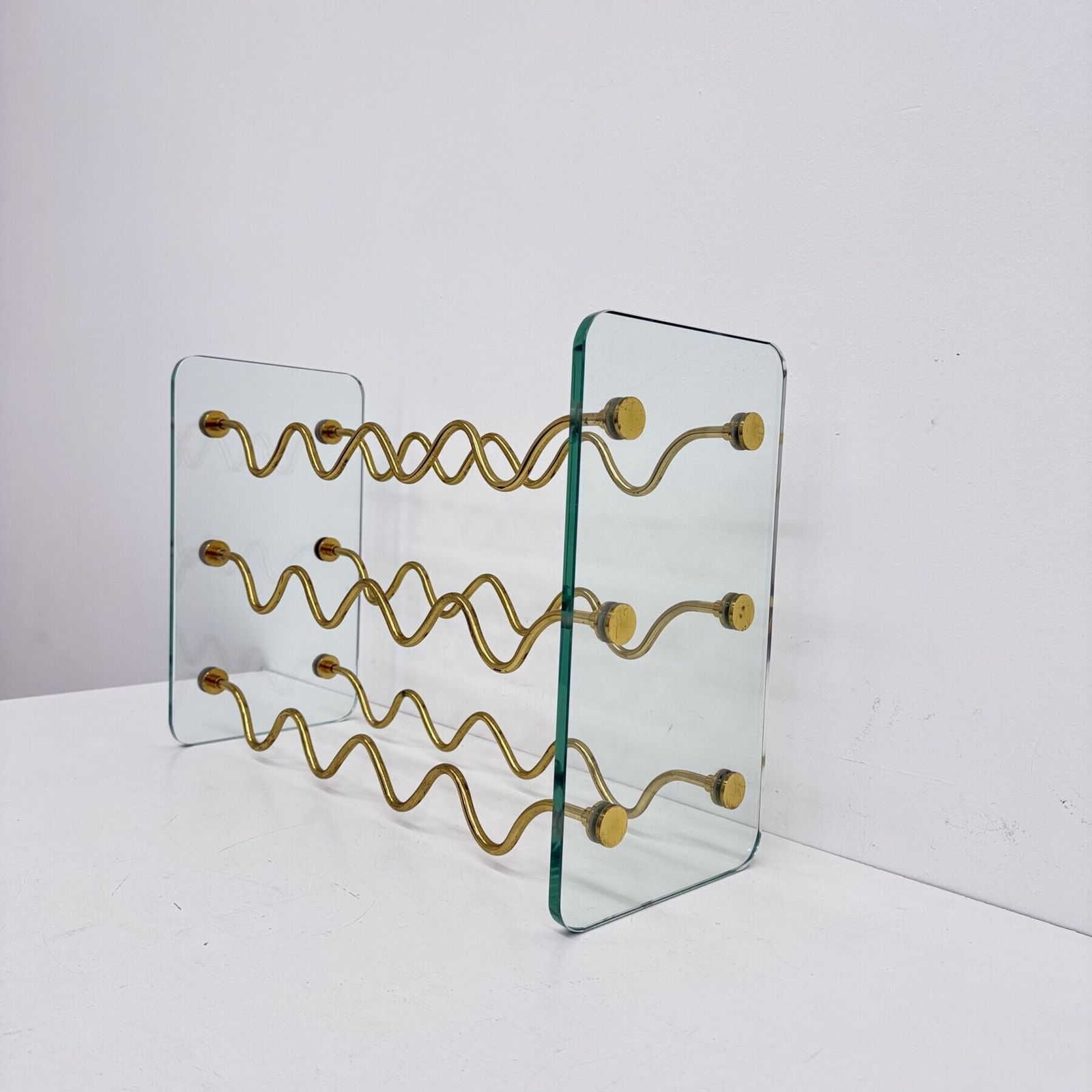 400.0 French Wine Rack In Glass And Brass By David Lange, 1970s photo