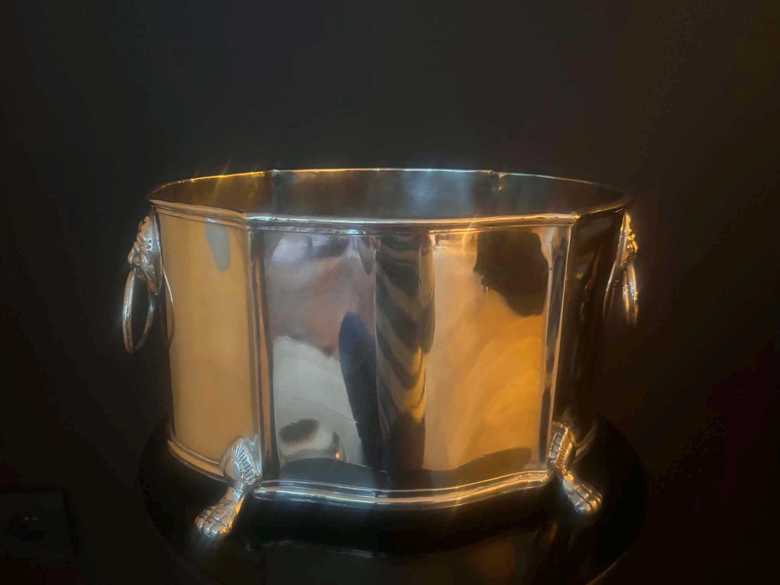 photo for sale Large Silver Plated Neoclassical Jardiniere Lion Handles Paw Feet French Style Centerpiece Planter