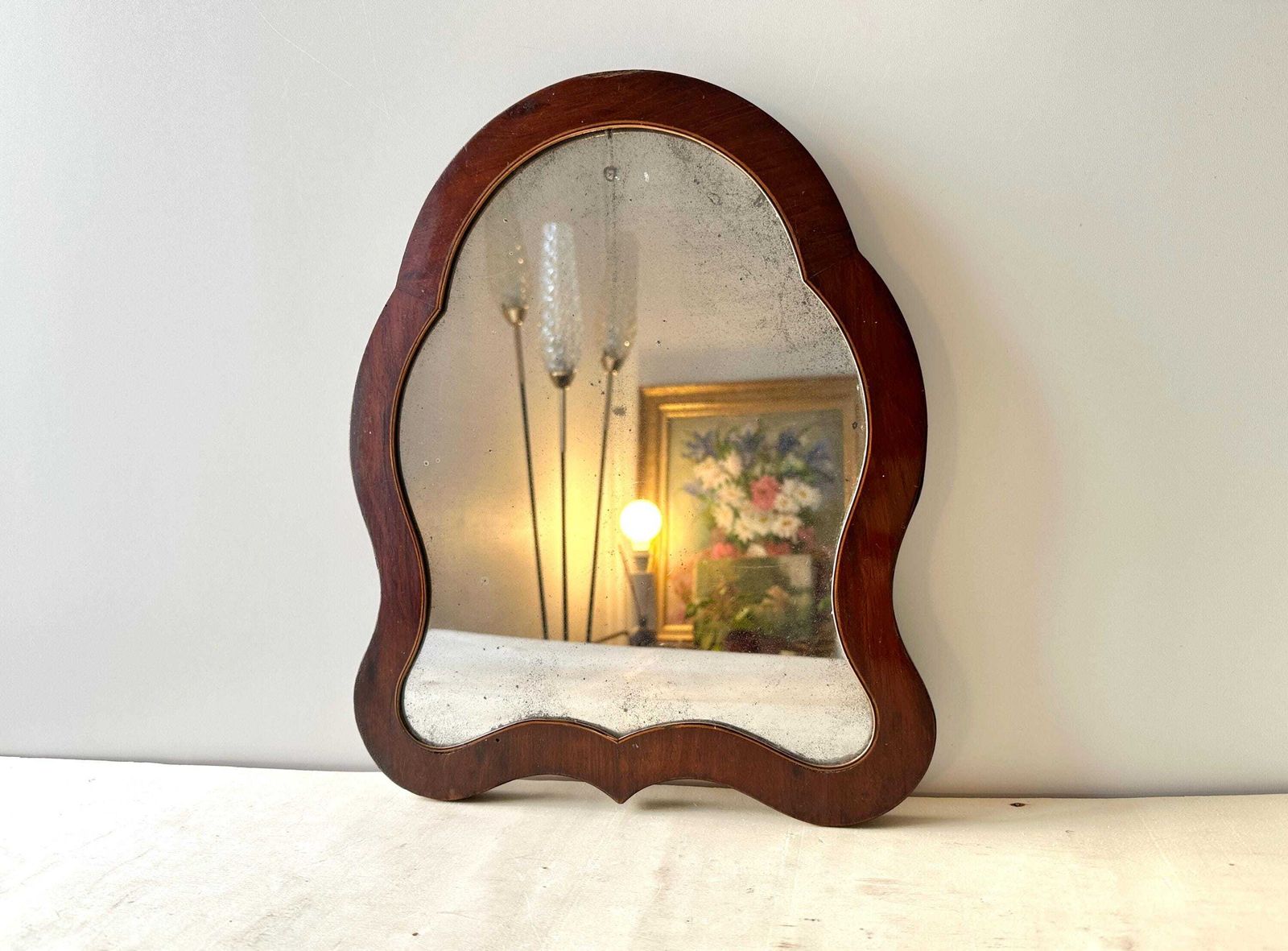 Miroir de table d'époque Napoléon III en acajou, miroir de table à verre au mercure, cadre galbé, XIXe siècle