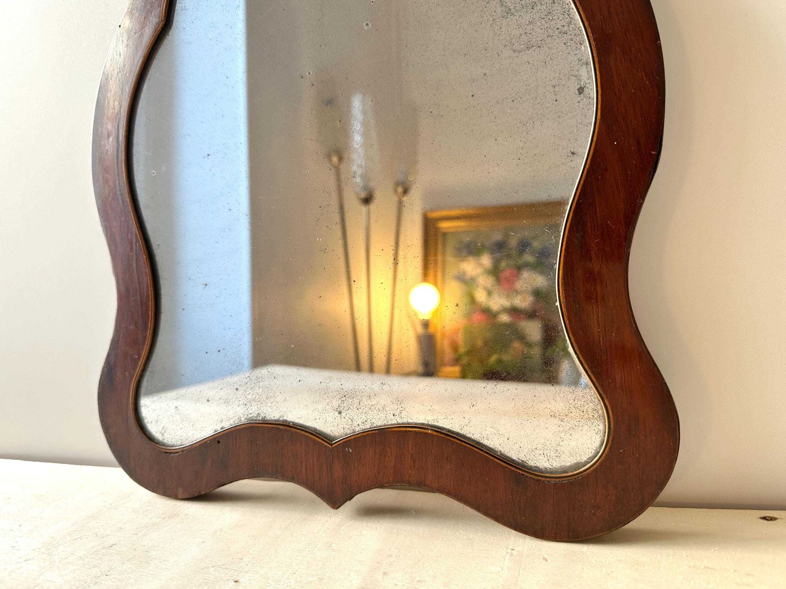 Antique French Napoleon III Mahogany Mirror, 19th Century Table Mirror With Mercury Glass, Curved Frame photo for sale