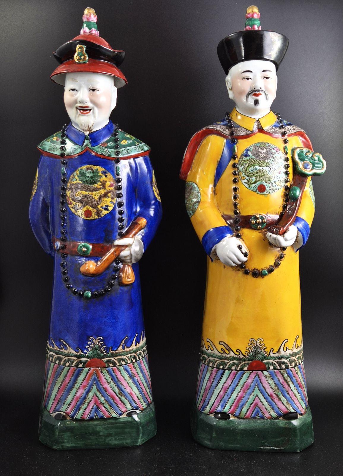 Zeldzaam groot 56 cm Chinees porseleinen Qing-keizerspaar, Fujian Huiguan-merk