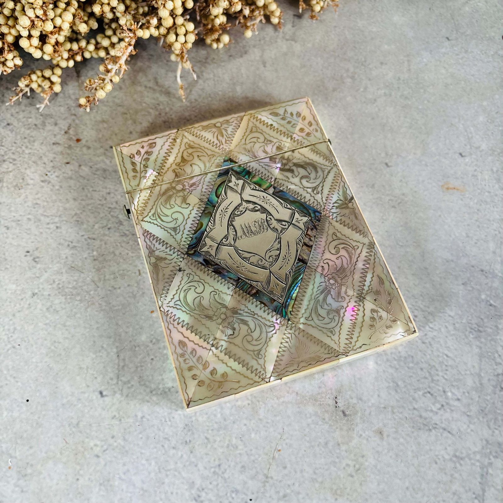 Victorian Mother Of Pearl And Sterling Silver Card Case
