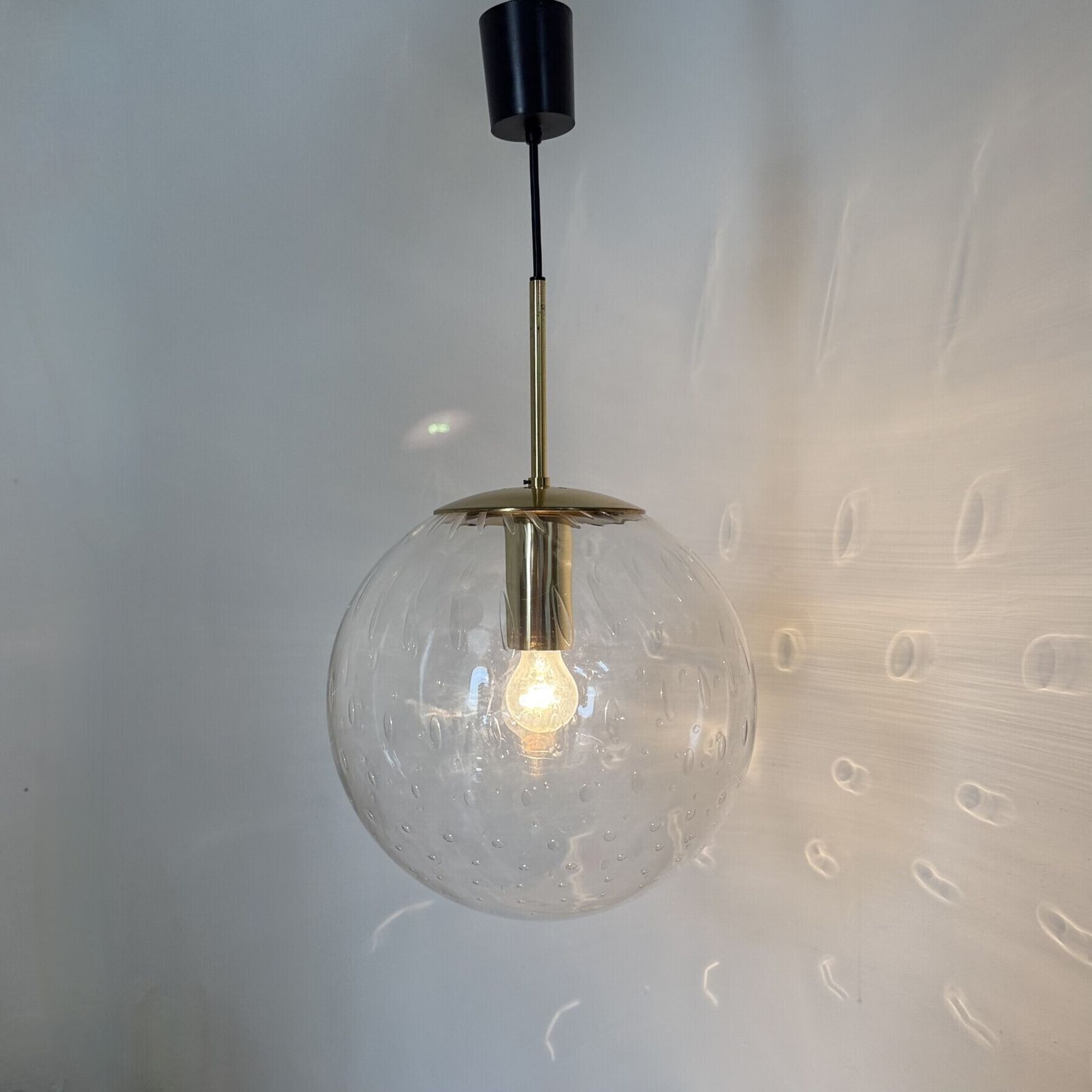 Limburg Glashütte Glass With Brass Ball Pendant Hanging Lamp , 1970s photo buy