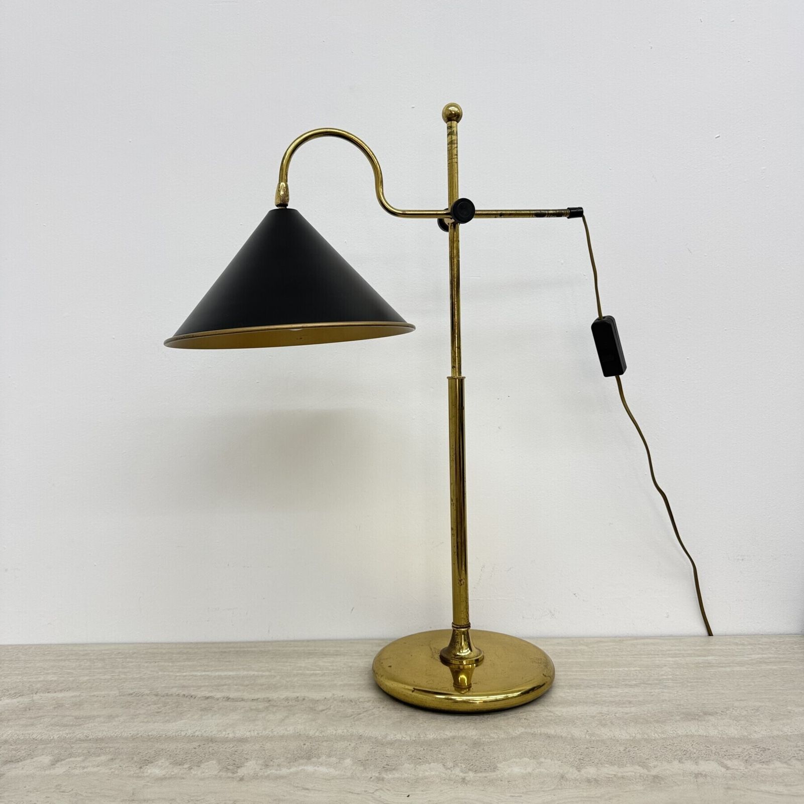 photo vinterior Mid-Century verstelbare messing bureaulamp, jaren 1970