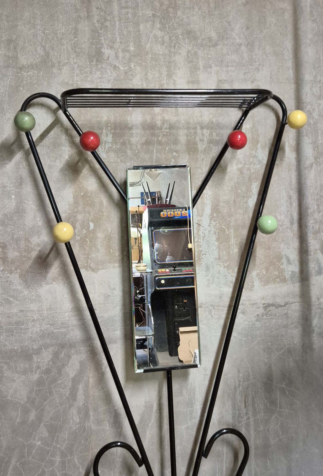 Vintage Coat Rack Attributed To Roger Feraud, Black Metal With Coloured Spheres, 1970s, 22 X 82 X 180 Cm photo 1209.0