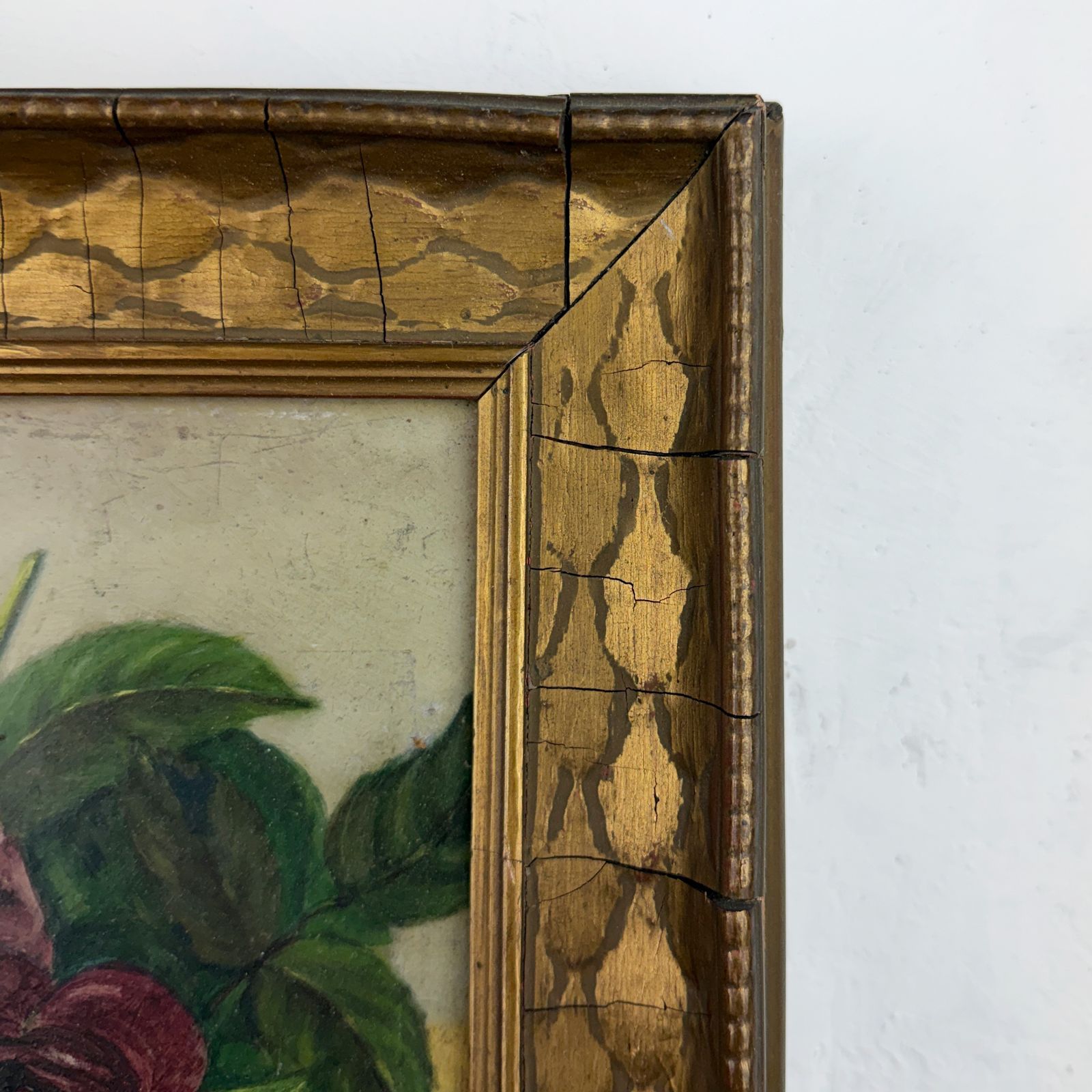 Antique Framed Painting, Original Floral Oil On Panel photo 143.0