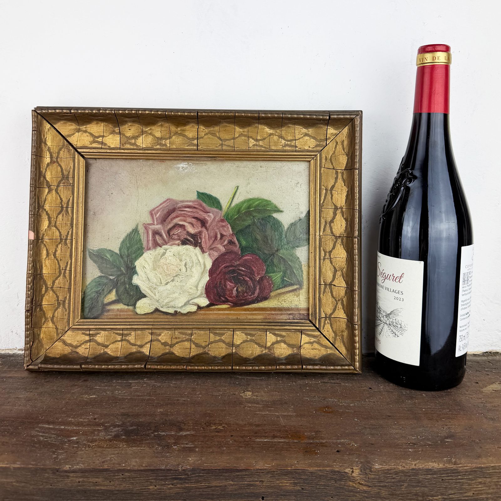 photo for sale Antique Framed Painting, Original Floral Oil On Panel