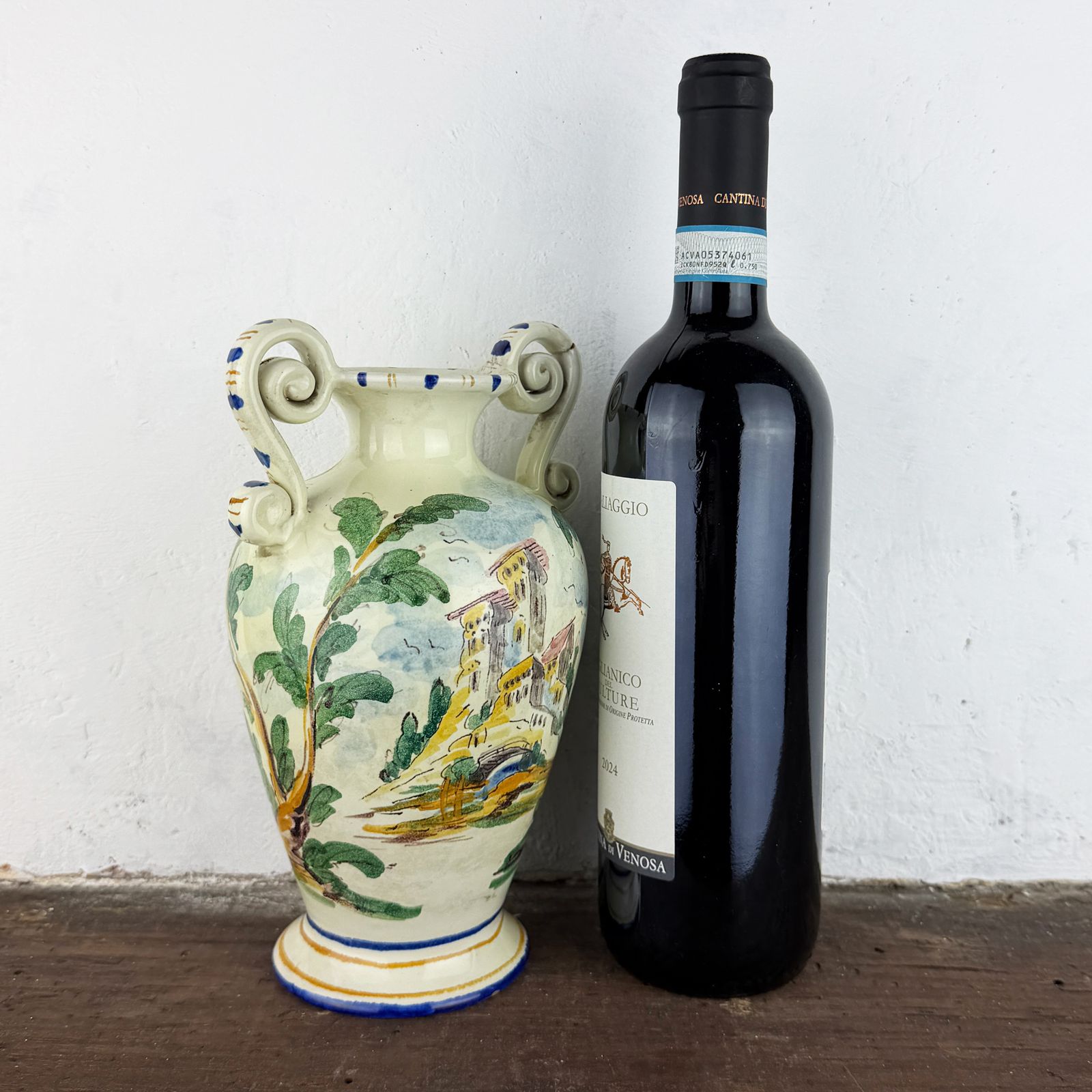 Home Decor Antique 1920s Albisola Fenice Majolica Vase, Italian Hand Painted Ceramic Amphora photo