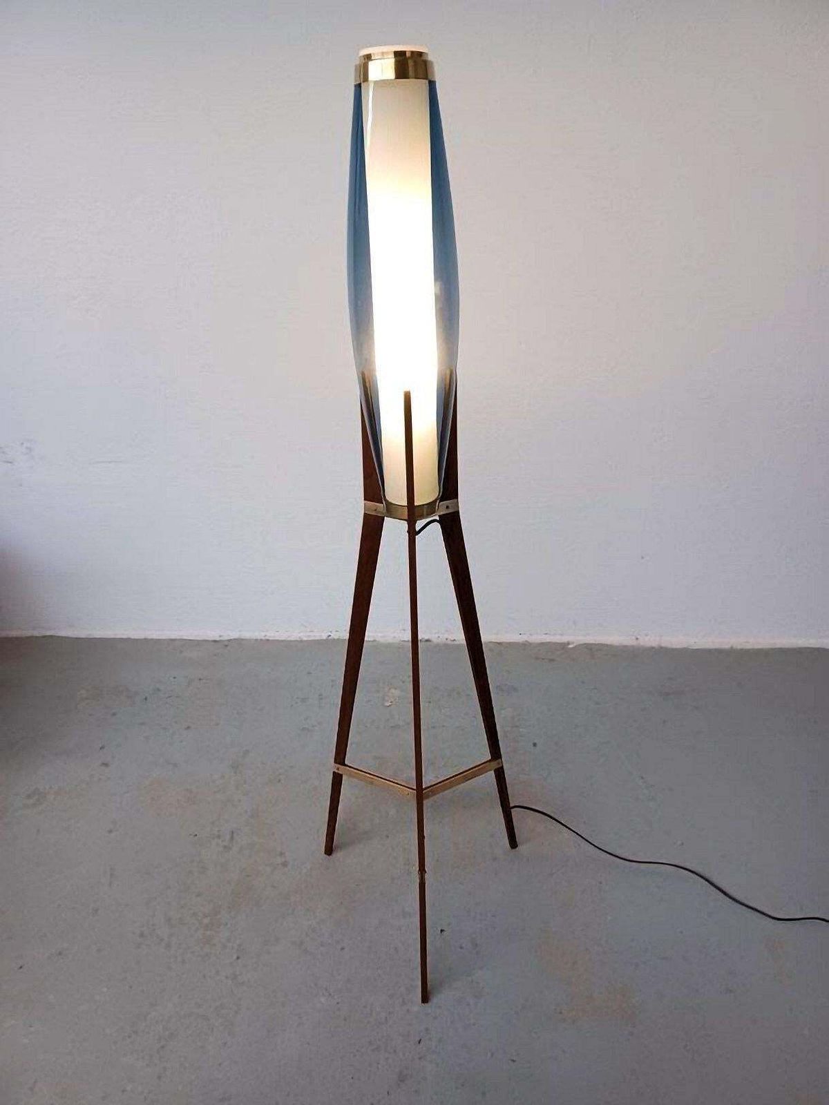 Lampadaire Svend Aage Holm Sørensen « Rocket » en verre opalin soufflé à la bouche, années 1950 photo Luminaires
