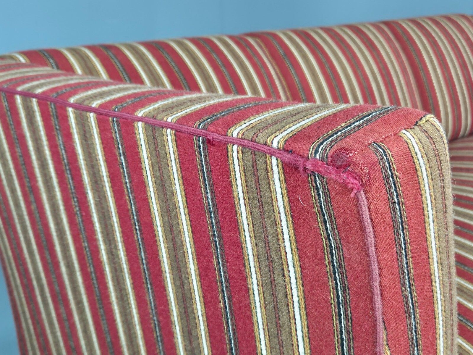 Vintage Art Deco Danish 3 Seater Sofa Red Wool Stripe Upholstery photo Furniture