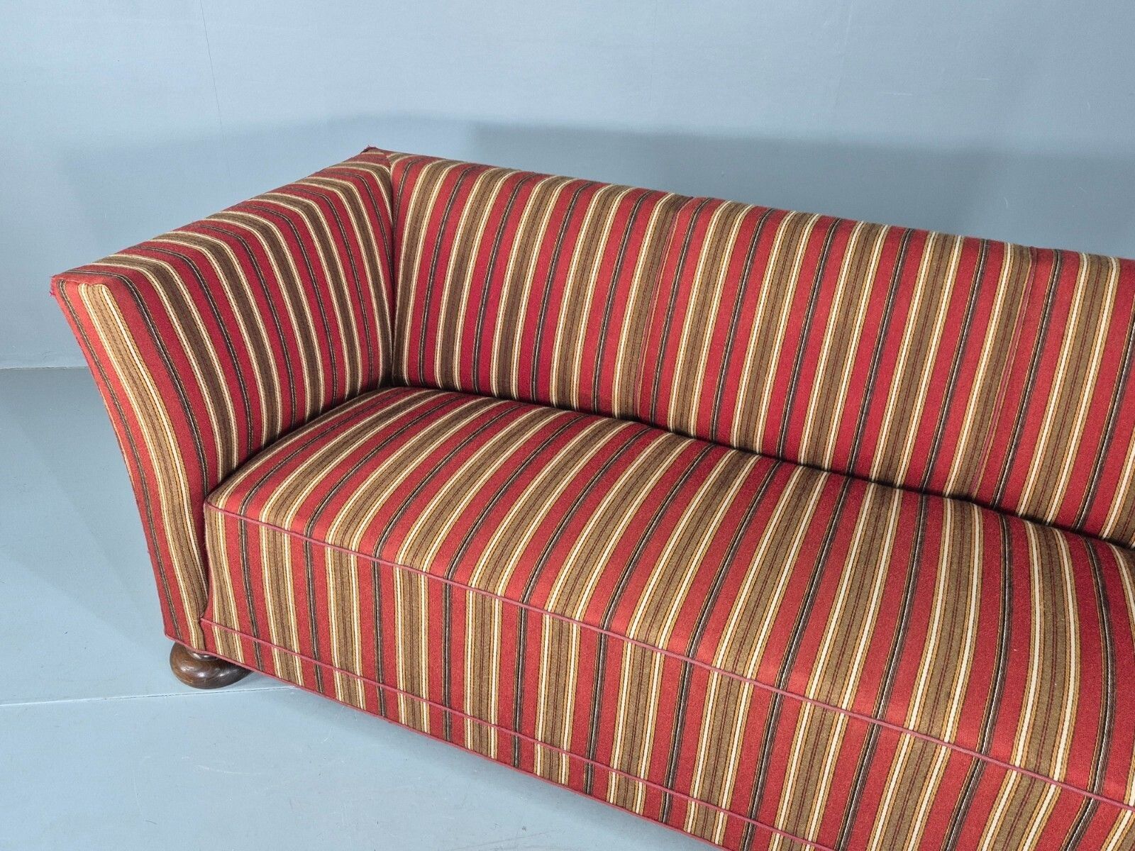 Vintage Art Deco Danish 3 Seater Sofa Red Wool Stripe Upholstery photo buy
