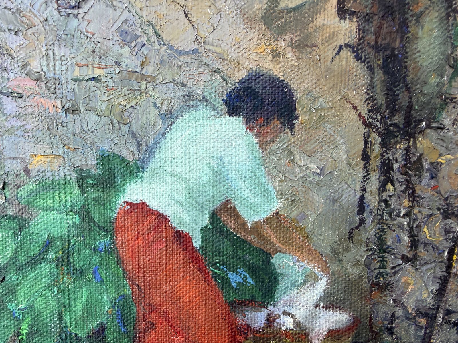 Ramón Gimbert Mediterraans Catalaans interieur met tuin, postimpressionistisch olieschilderij, Spanje ca. jaren 1940 photo Kunst