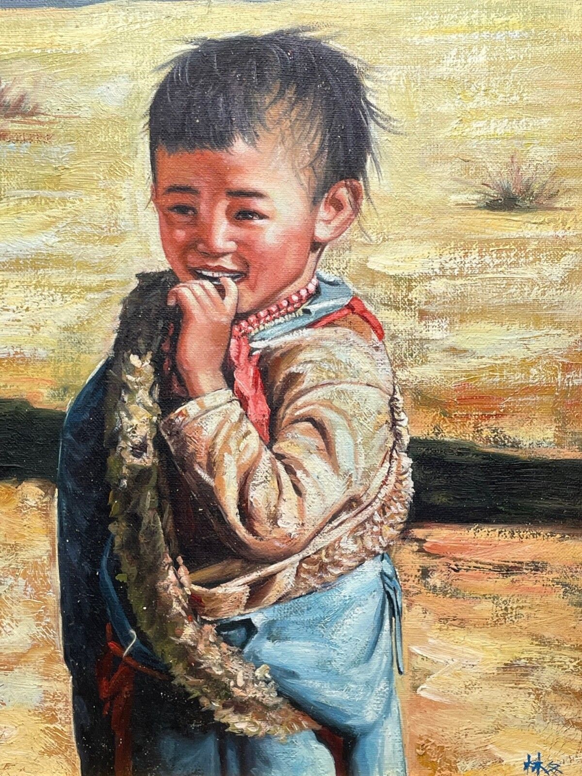 Chinees hooglandportret van een kind, olieverf, gesigneerd "Shusen", mogelijk Lin Shusen, Shanghai photo 5000.0