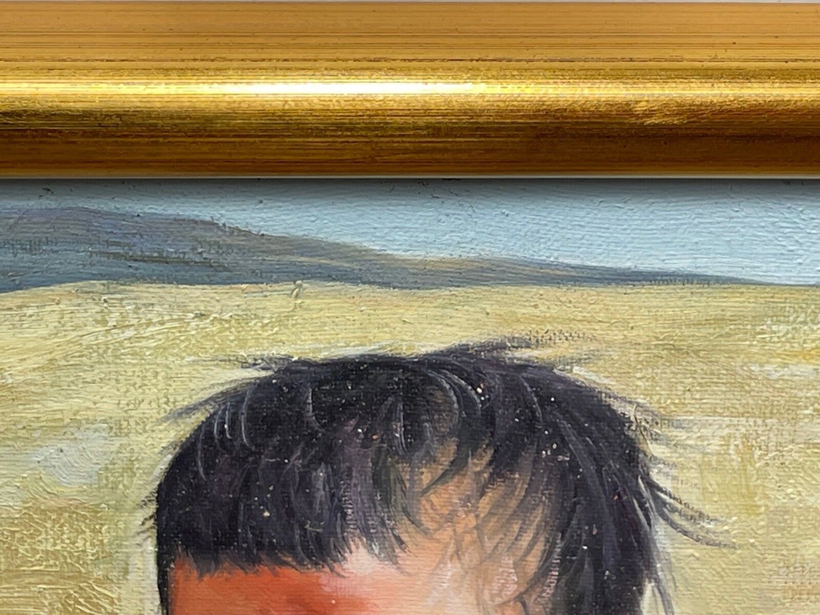 Chinees hooglandportret van een kind, olieverf, gesigneerd "Shusen", mogelijk Lin Shusen, Shanghai photo vintage