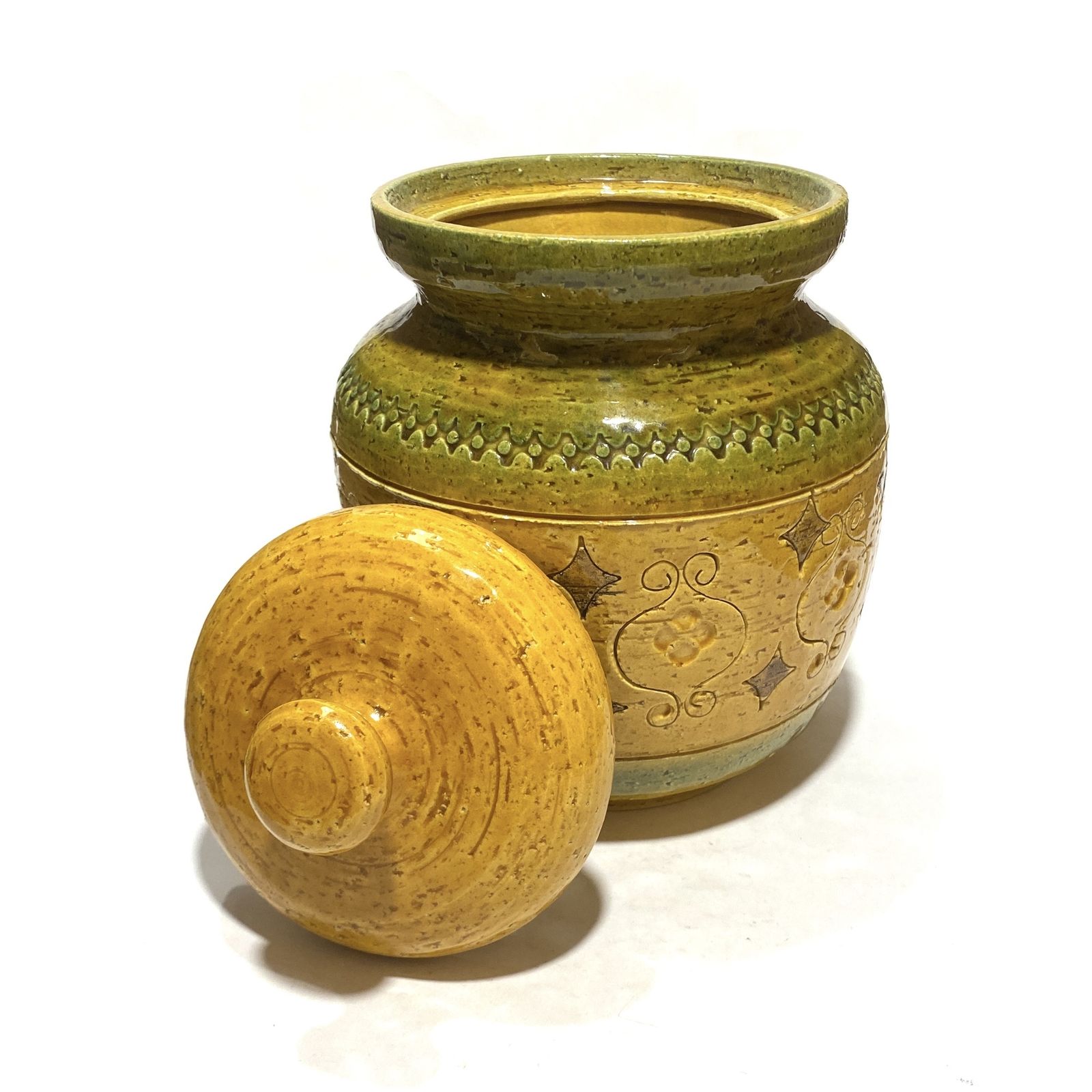 Bitossi Arabesque grote pot met deksel van Aldo Londi, Italiaans aardewerk jaren 1960 photo 94.99