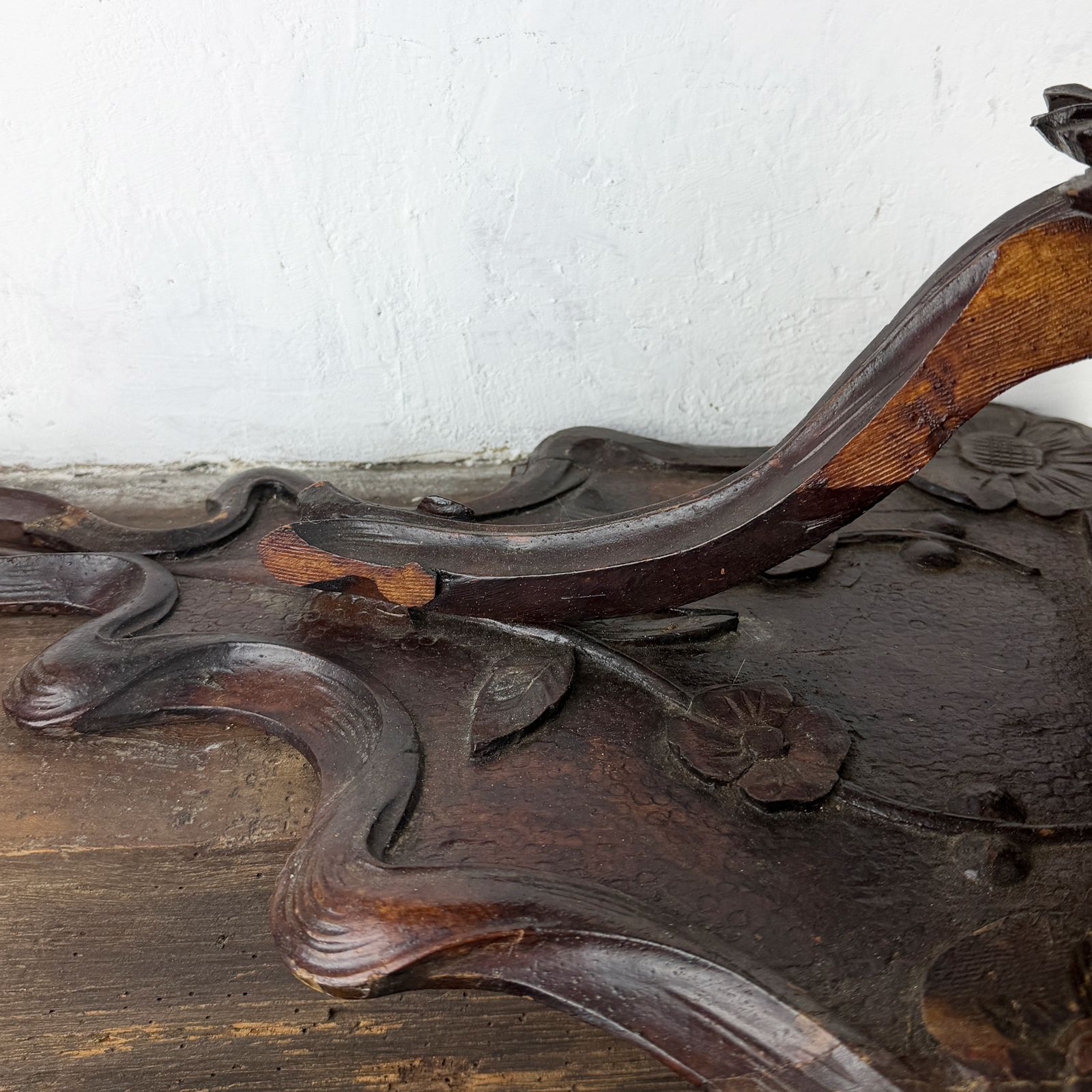 340.0 Art Nouveau Shelf, Italian Liberty Carved Wood Wall Bracket, Jugendstil photo