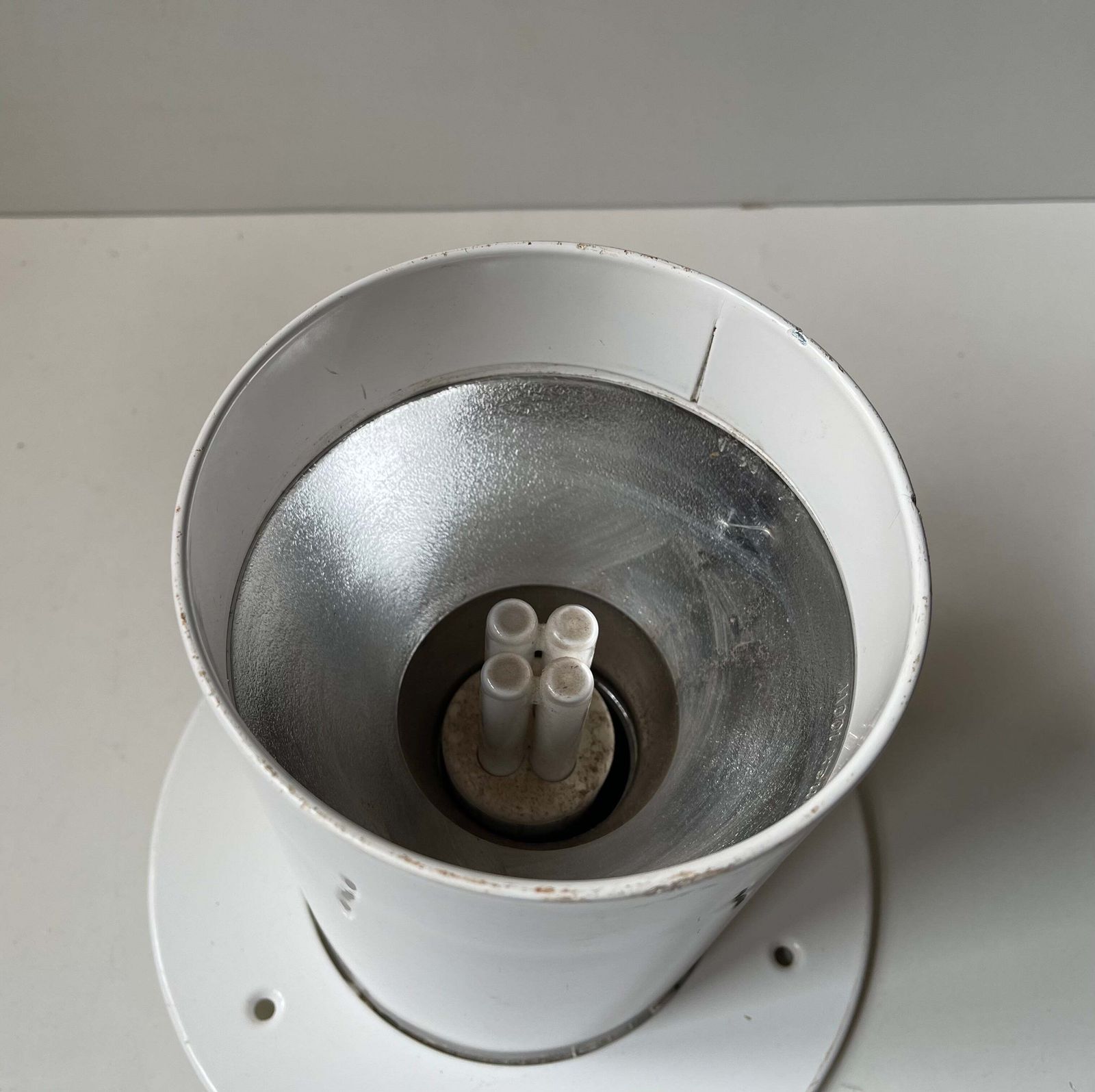 White Minimalist Pipe Built On Ceiling Lamp By Friis & Moltke For Lampas, 1970s photo Lighting