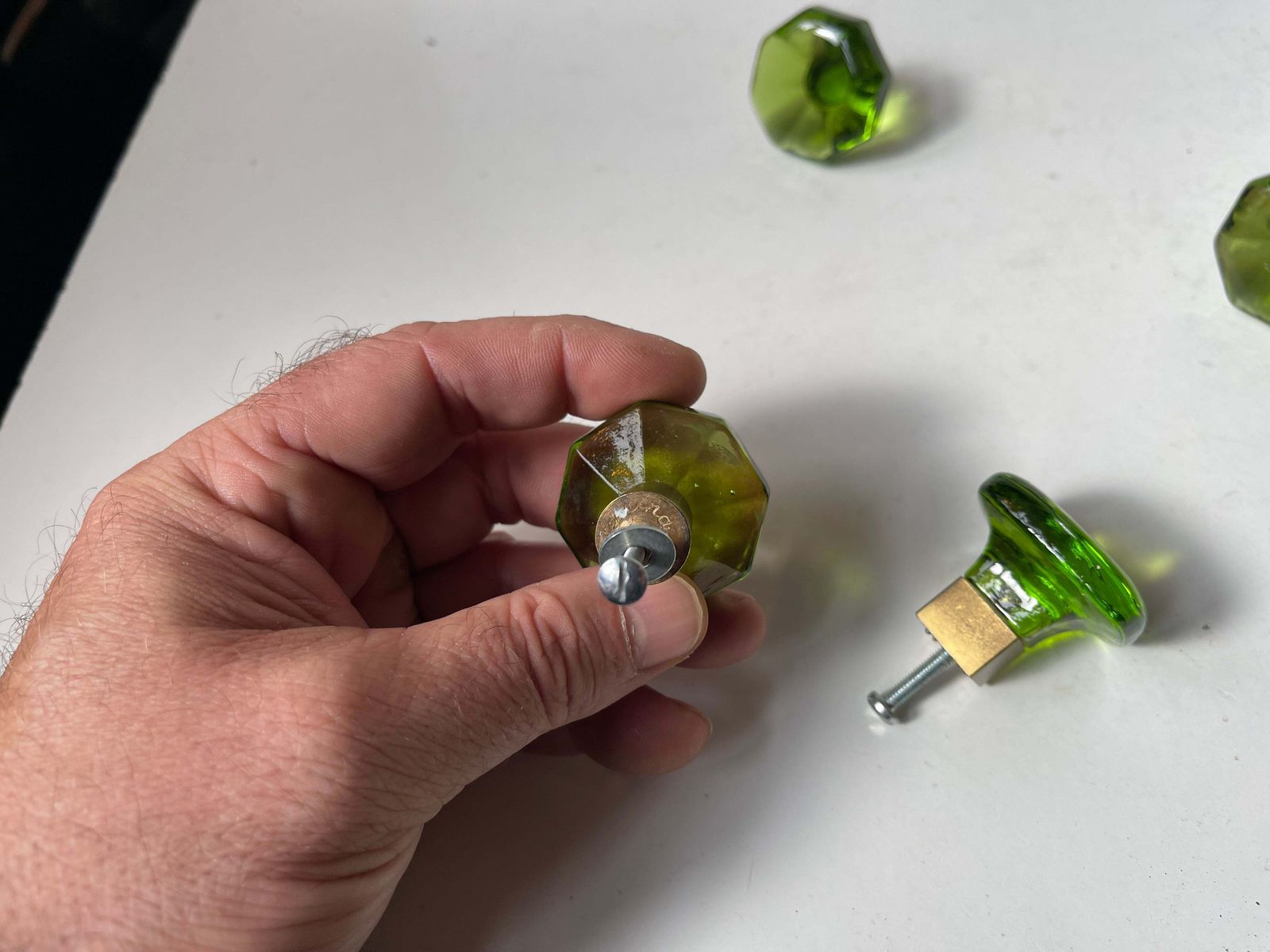 Vintage Swedish Lime Green Glass Furniture Or Door Knobs, 1960s, Set Of 6 photo vinterior