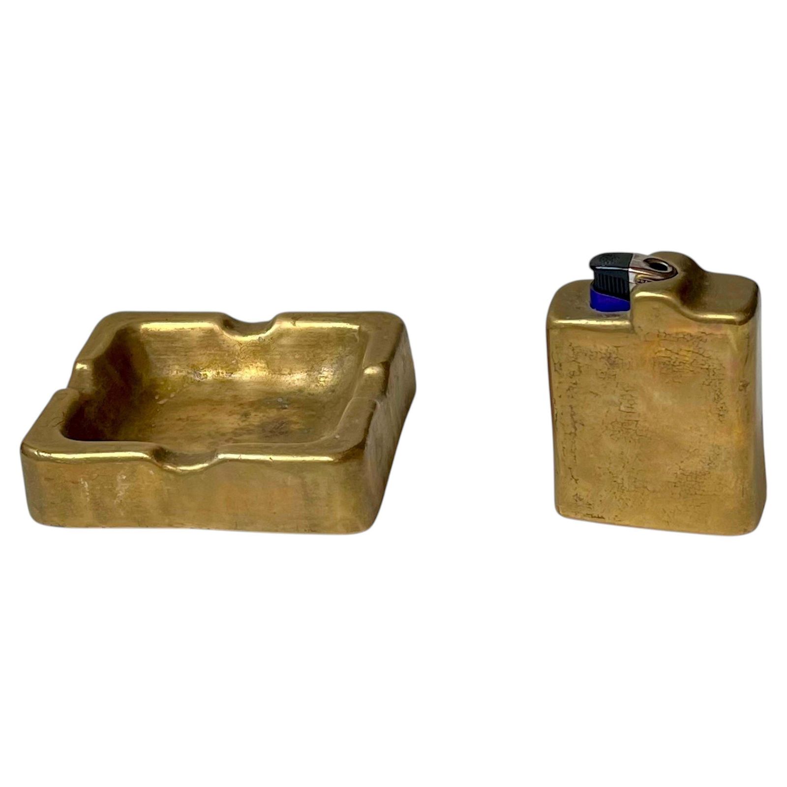 Vintage Brutalist Lauterbach Ashtray & Table Lighter in Bronze, jaren 1970