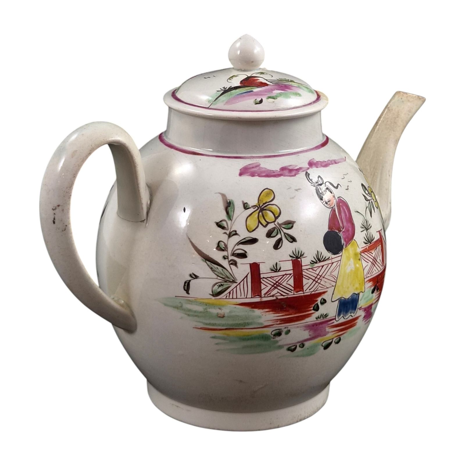 Zeldzame 18e-eeuwse chinoiserie creamware theepot, waarschijnlijk Engels photo for sale