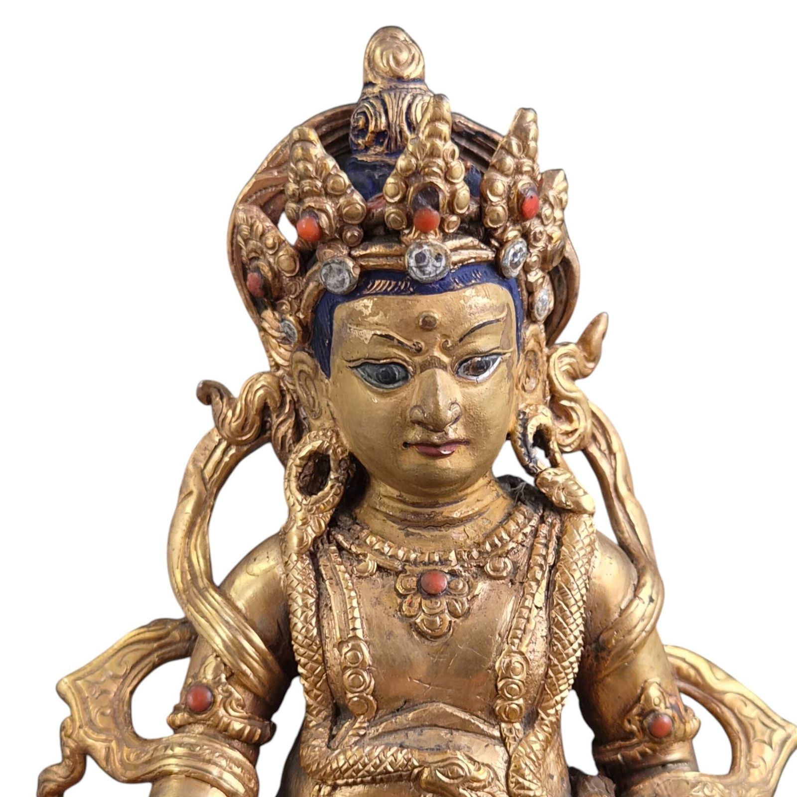 Groot Sino-Tibetaans verguld bronzen Jambhala op een beschilderde leeuw, ca. 1900-1950 photo furniture