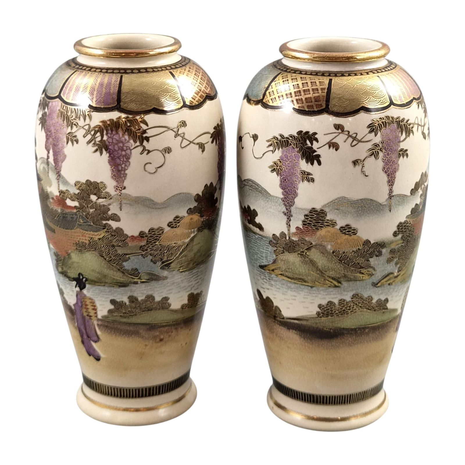 Antiek paar Japanse Shozan Satsuma-vazen, ca. 1900-1910 photo furniture