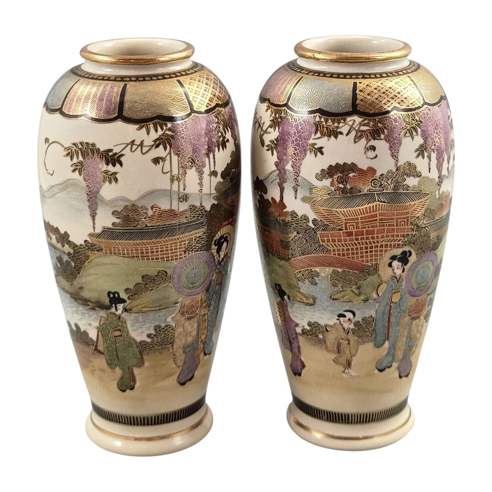 Home Decor Antique Pair Of Japanese Shozan Satsuma Vases, C.1900 1910 photo