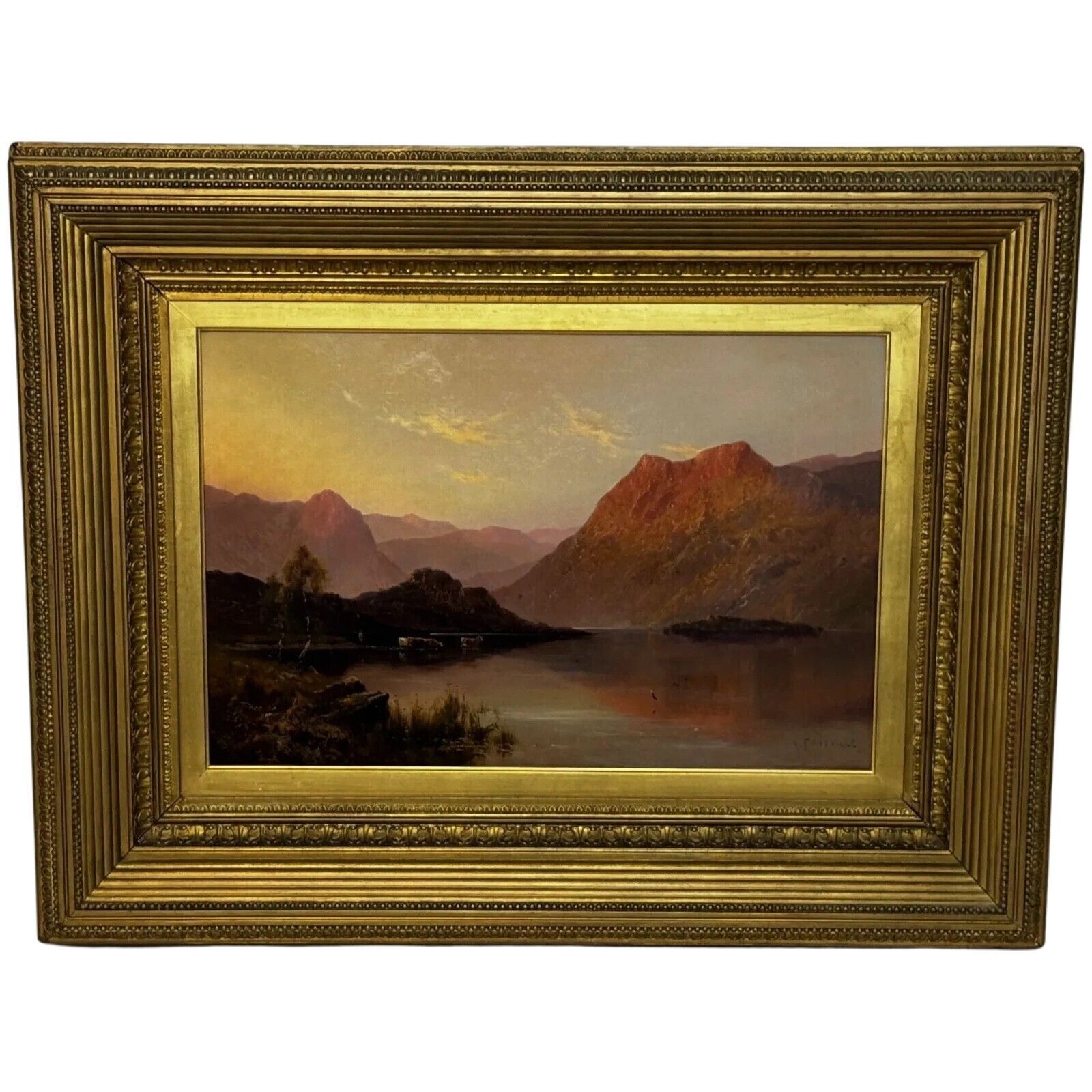 Alfred De Breanski Jr Signed Lake Windermere Cattle Landscape Oil Painting