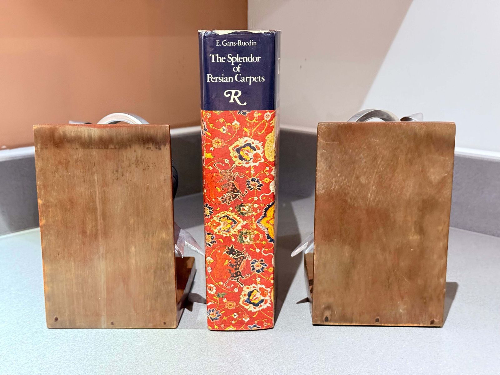 Pair Of Atlas Globe Bookends Metal & Wood Decorative. Luxurious Book Holders photo vinterior