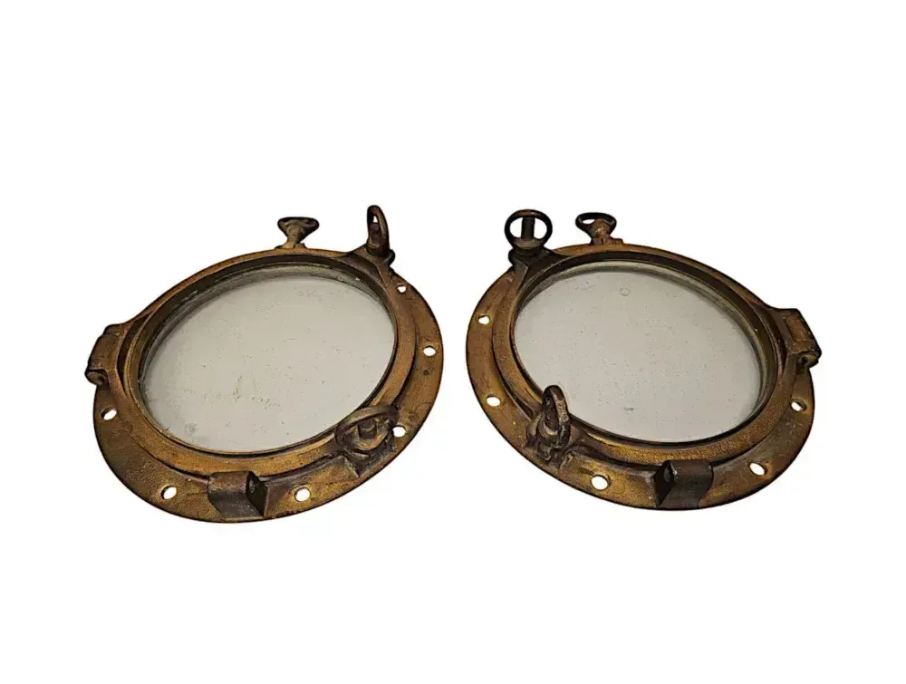 A Very Rare Pair Of 19th Century Brass Port Holes photo Home Decor