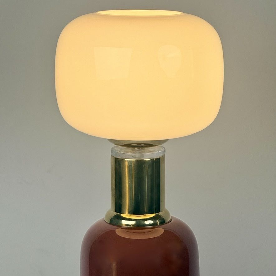 Late 20th Century Pair Of Brass And Murano Glass Tall Table Lamps photo for sale