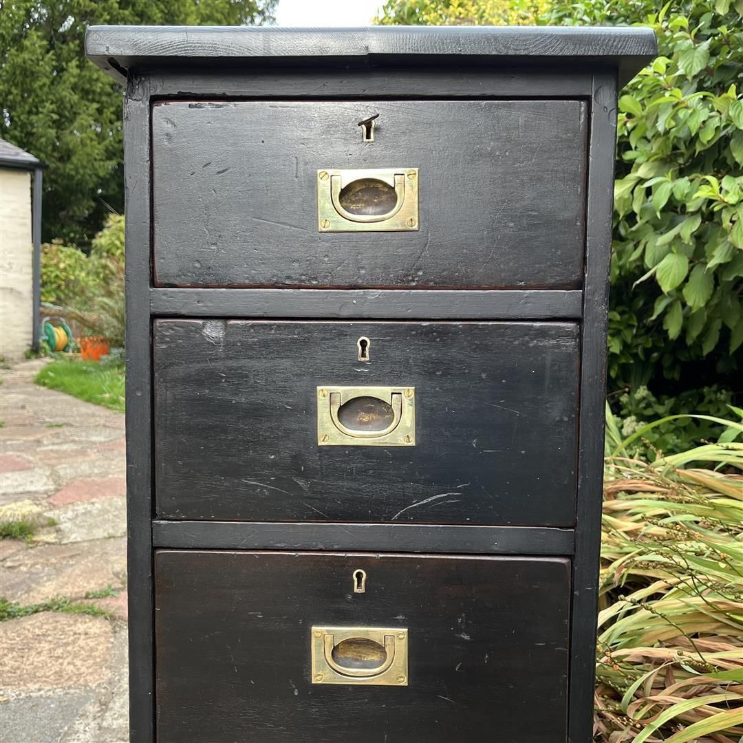 Antique Wooden Tall Narrow Chest Of Drawers In Black Paint photo 295.0