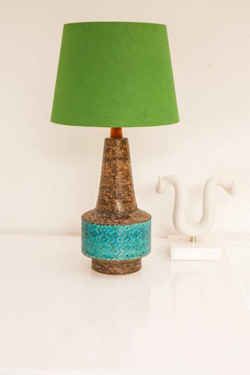 photo vinterior Bitossi Pottery Lamp In Rimini Blue Ceramic By Aldo Londi, Italy, 1970